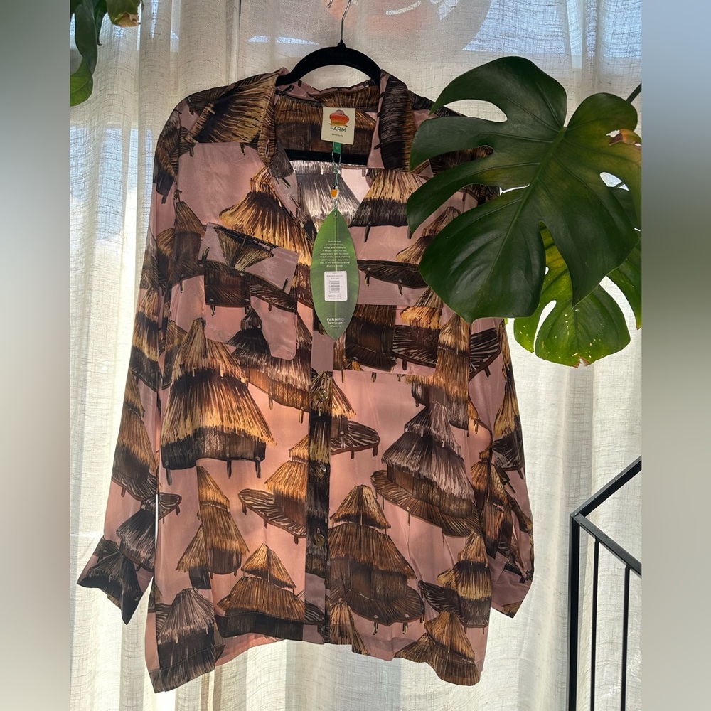 FARM Rio Pink and Brown Patterned Button Down Shirt - Picture 11 of 12